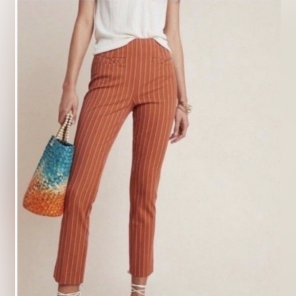 Anthropologie Essential Slim Trouser in Mango Stripe - Size 14